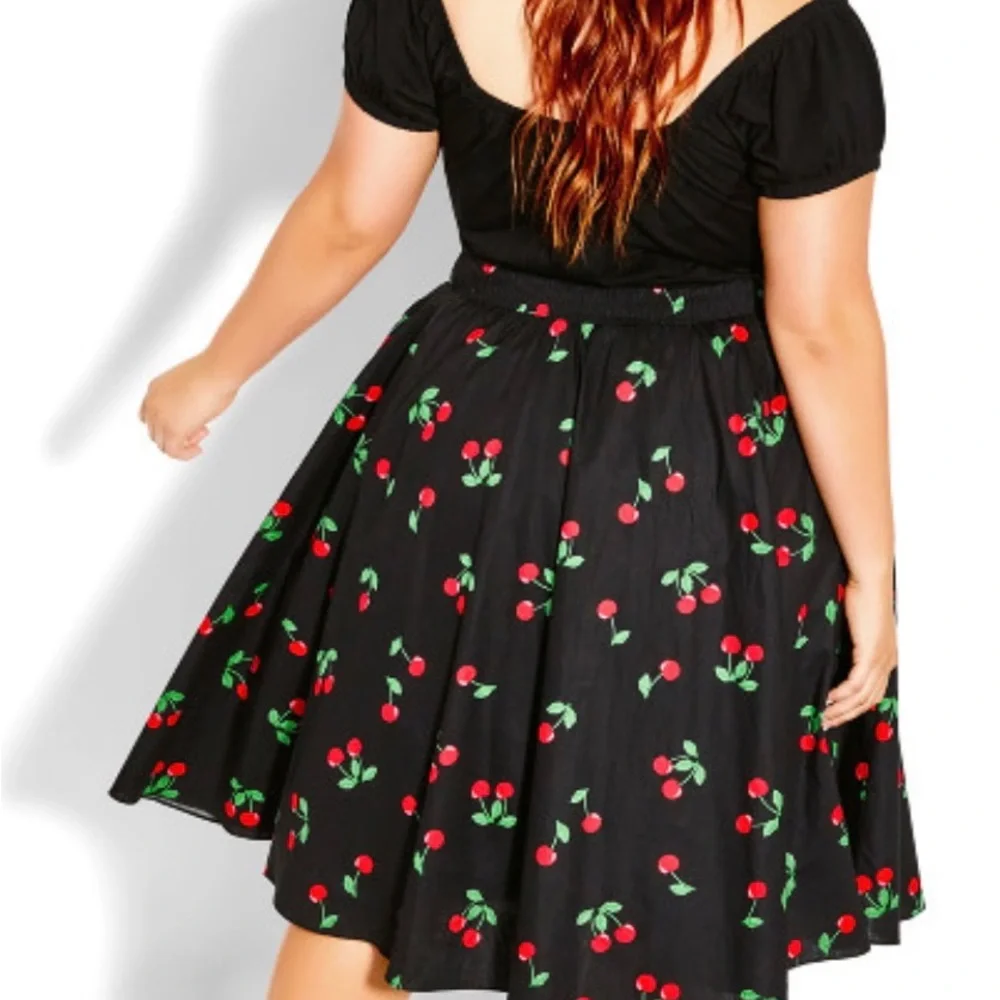 City Chic Black Cherry Print Midi Dress XXL/24 - Picture 2 of 4